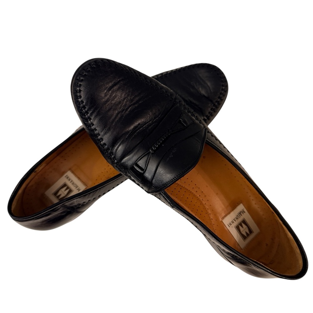 Magnanni Black Leather Loafers Mens 10 M Spain Luxury Designer Dress Shoes